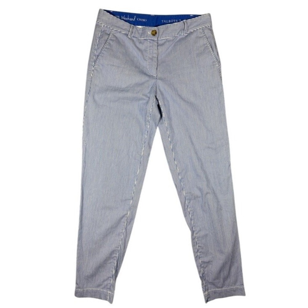 Talbots The Weekend Chino Pants Blue White Vertical Stripe Womens Size 2 Stretch